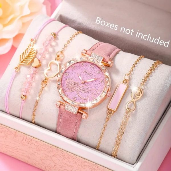 Home v3 84 Women’s Pink Quartz Watch & 5pcs Bracelet Set Sri Lanka