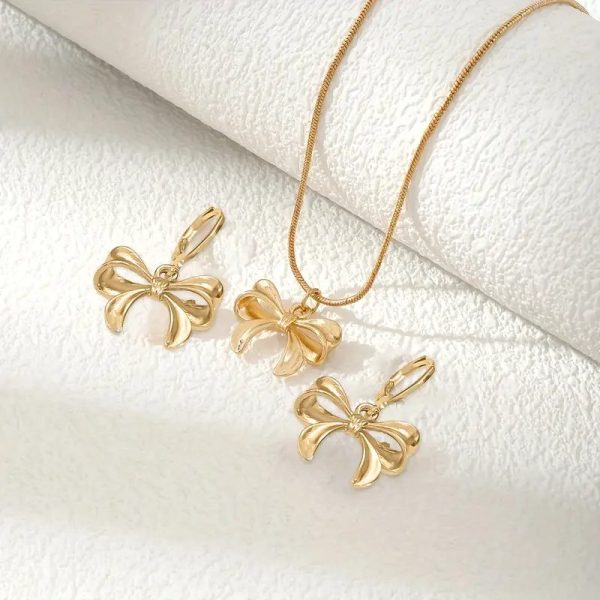 Home v3 161 Elegant Butterfly Bow Pendant Necklace and Earrings Set