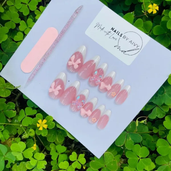 Home v3 112 Fluffy Bow Tip – 3D Nails Press-On Nails set
