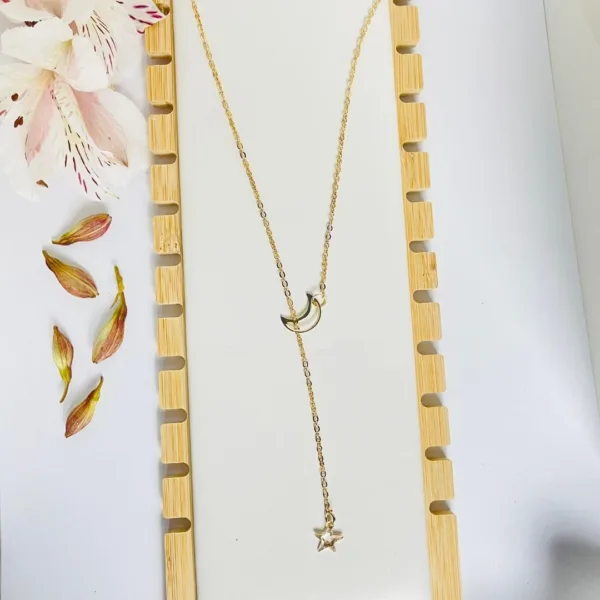 Home v3 70 Golden Moon & Star Pendant Necklace - Celestial Y-Chain Buy in Sri Lanka